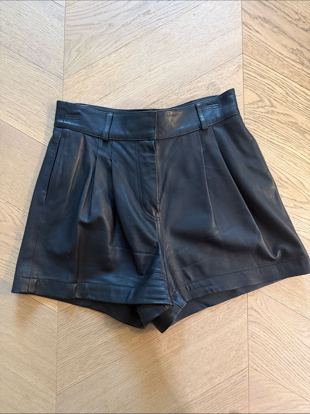 Frame Black High-Waist Leather Shorts